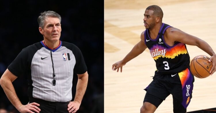 NBA Referee Scott Foster and Chris Paul on the court