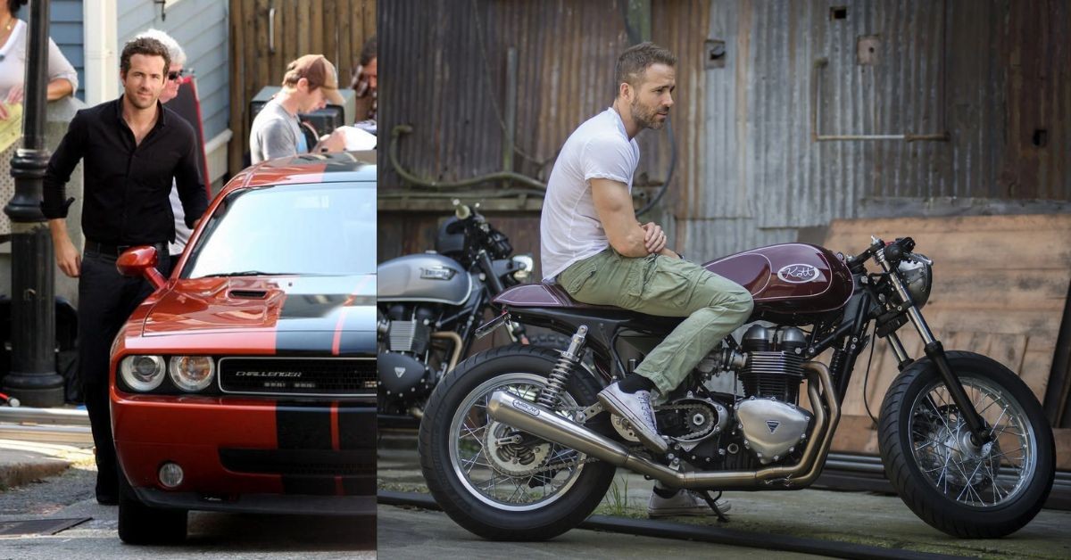 Ryan Reynolds with his Dodge Charger and Triumph Thruxton
