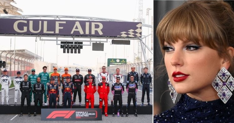 F1 grid (left) Taylor Swift (right) (Credits: Car and Driver, MarketWatch)