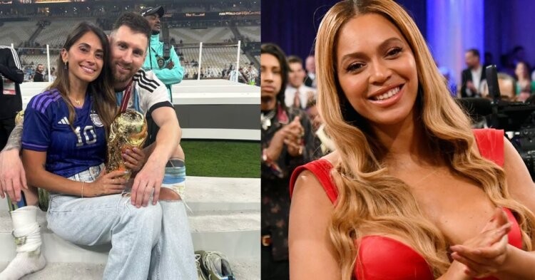 Lionel Messi's wife Antonela Roccuzzo (CREDITS: @roccuzzo on Instagram) and Beyonce(CREDITS: KEVIN MAZUR/GETTY IMAGES)