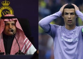 Al-Nassr Presient Musalli Al-Muammar (CREDITS: Getty Images) and Cristiano Ronaldo (CREDITS: FAYEZ NURELDINE/AFP via Getty Images)