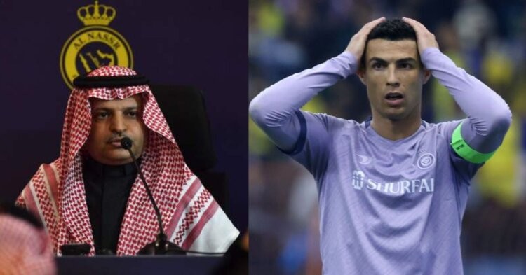 Al-Nassr Presient Musalli Al-Muammar (CREDITS: Getty Images) and Cristiano Ronaldo (CREDITS: FAYEZ NURELDINE/AFP via Getty Images)