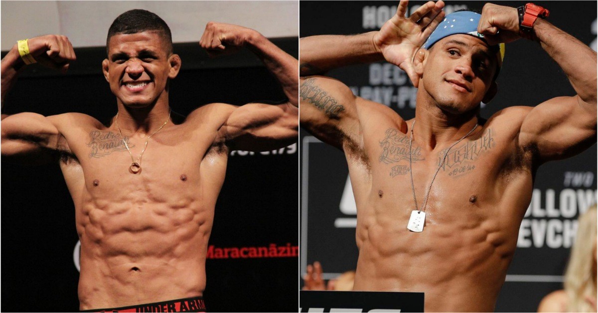 Gilbert Burns at lightweight (left) vs welterweight (right). (Credit: Twitter and MMA Fighting)