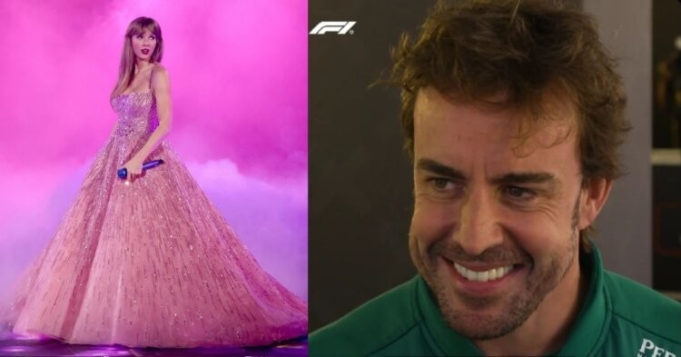 Taylor Swift (left) Fernando Alonso (right) (Credits: Getty Images, Formula 1 via Twitter)