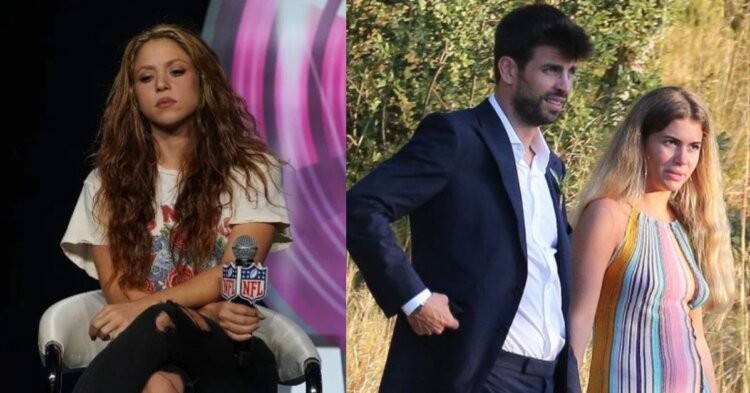 Shakira (left) Gerard Pique with his girlfriend Clara Chia (right) (credits- News24, Marca)