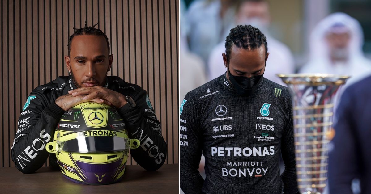 Lewis Hamilton (left) Lewis Hamilton before the Abu Dhabi Grand Prix 2021 (right) (Credits: Mercedes, Planet F1)