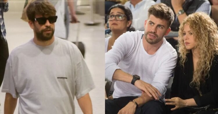 Gerard Pique arriving at Miami (left) Gerard Pique with Shakira (right) (credits- Twitter, Insider)