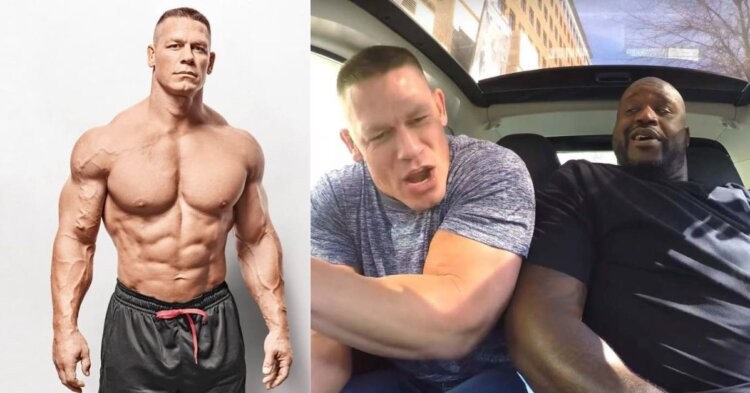 John Cena (left) John Cena with Shaquille O'Neal (right)
