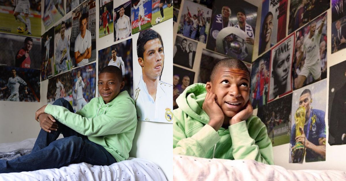 Kylian Mbappe in his room. (credits- The Sun, Instagram)