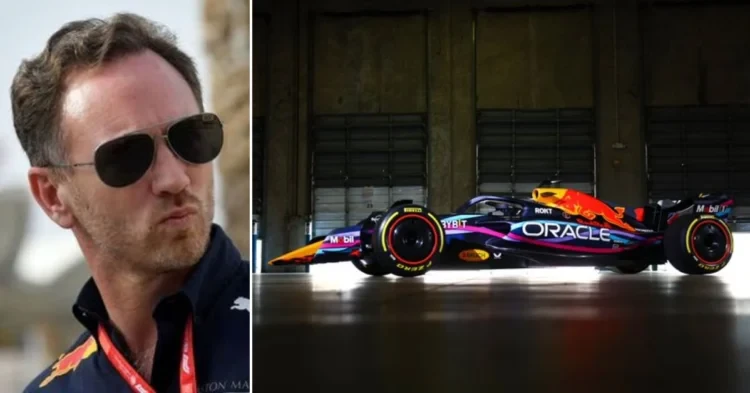 Christian Horner (left), The Red Bull livery for the Miami Grand Prix (right)(Credits: Formula 1, Dailly Express)