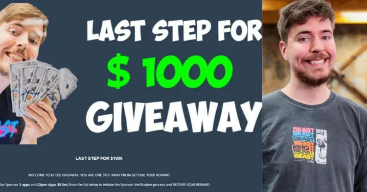 MrBeast 1000 dollars giveaway pop-up