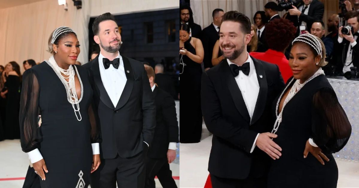 Serena Williams announces her second pregnancy with her husband Alexis Ohanian at the 2023 MET Gala (Credit: POPSUGAR)