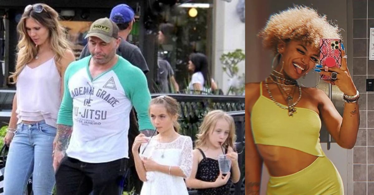 Joe Rogan with his wife and daughters (left) and his step-daughter, Kayja Rose(right)