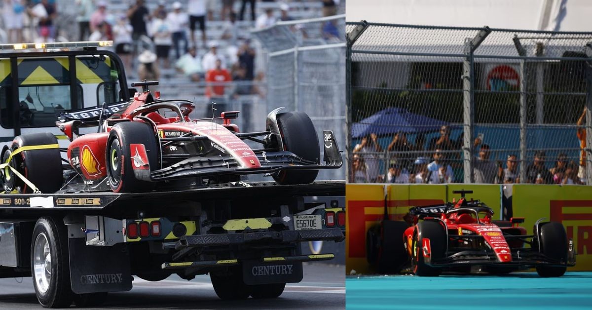 Charles Leclerc crashes during Qualifying in Miami (Credits: Getty images, Motorsport.com)
