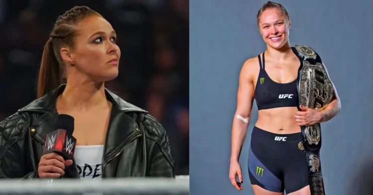 Ronda Rousey in WWE (left); Rousey in UFC (right) (Credits: Wrestling INC and Entertainment Weekly)