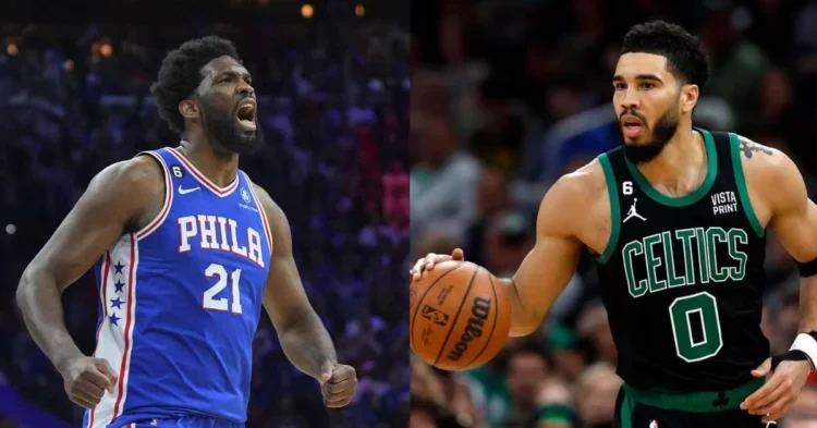 Philadelphia 76ers Joel Embiid and Boston Celtics' Jayson Tatum