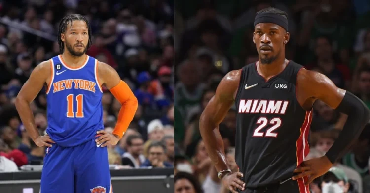 Miami Heat's Jimmy Butler and New York Knicks' Jalen Brunson on the court