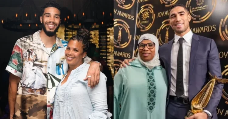 Jayson Tatum, Achraf Hakimi and their mothers (Credits - Instagram and Twitter)