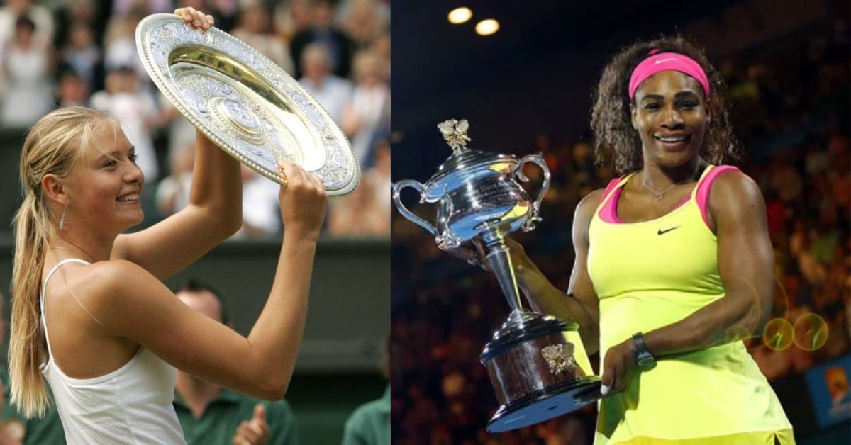Maria Sharapova at Wimbledon 2004 (L) and Serena Williams at Australian Open 2015 (R)