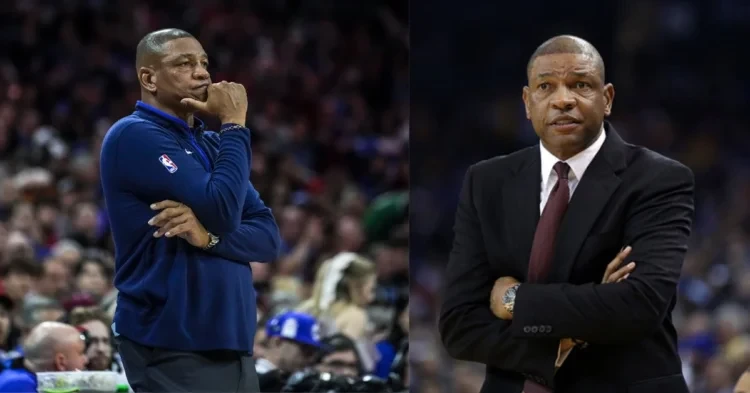Doc Rivers on the court sidelines and in a suit