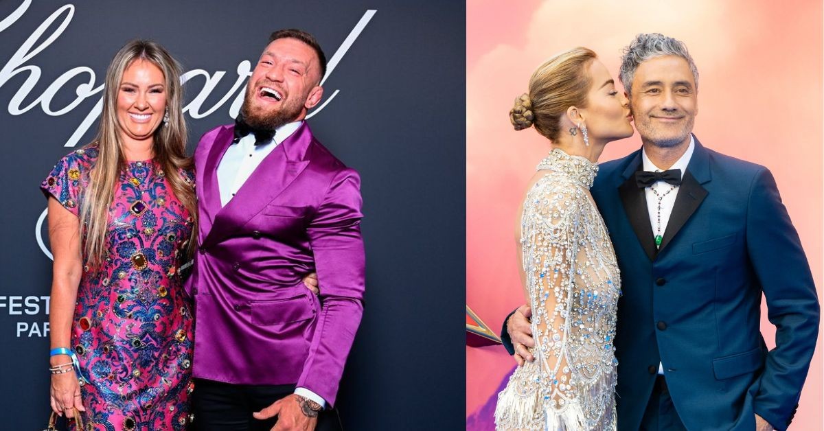 Conor McGregor and his wife, Dee Devlin (left) and Rita Ora and her husband Taika Waititi (right) 