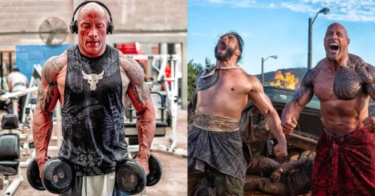 Dwayne Johnson (left); Johnson and Reigns on screen (right) (Credits: Men's Health and BBC)