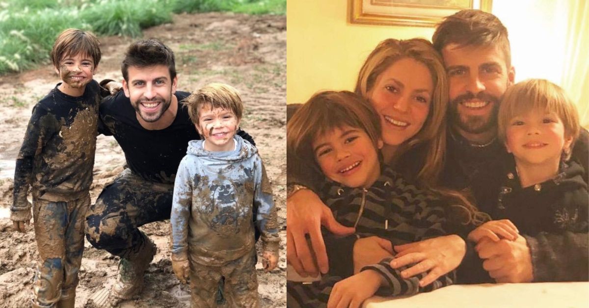 Gerard Pique with his kids (left) Gerard Pique and Shakira with Milan and Sasha (right) (credits- Hola, Instagram)