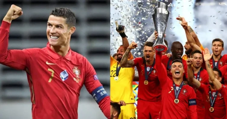 Cristiano Ronaldo (left) Ronaldo with Portugal team (right) (credits- FIFA, BBC)