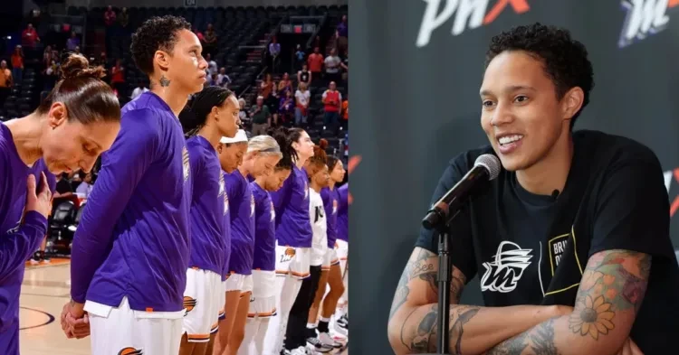 Brittney Griner standing for the national anthem and being interviewed