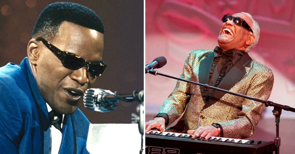 Jamie Foxx as Ray Charles in the 2004 film "Ray" (left) and Ray Charles Original (right)