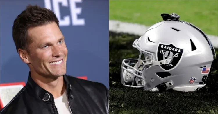 Tom Brady (left) and Las Vegas Raiders helmet (right)
