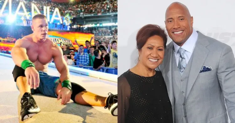 John Cena (left); Dwayne Johnson with his mother (right( (Credits: Twitter and Insider)