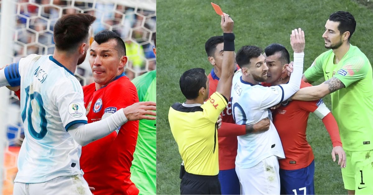 Clash with Gary Medel during Copa America 2019