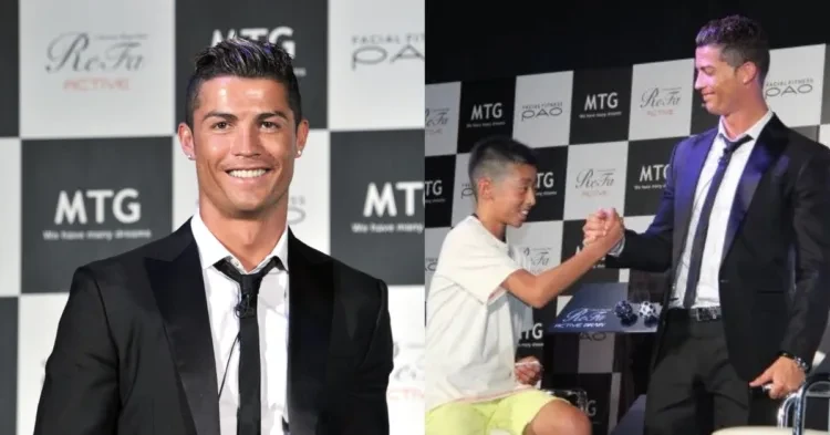 Cristiano Ronaldo (left) Ronaldo with Iwaoka (right) (credits- The Japan Times, Twitter)
