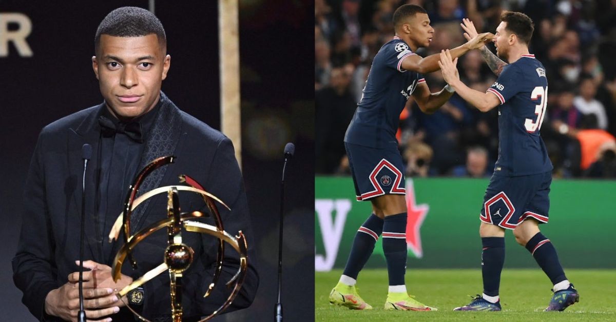 Kylian Mbappe thanks Lionel Messi during his award acceptance speech