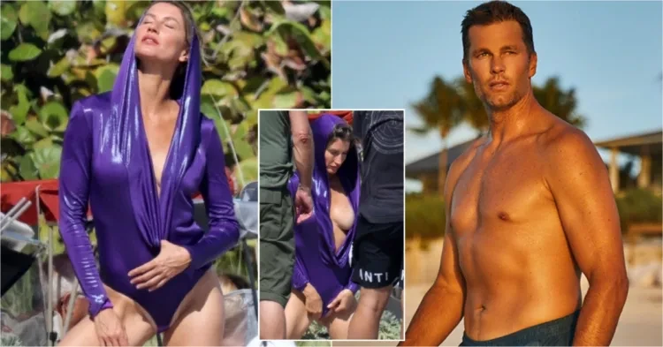 Gisele Bündchen in a thong (left) and Tom Brady shirtless (right)