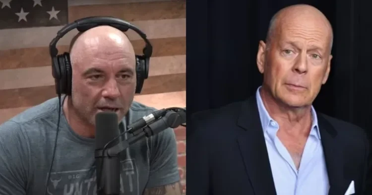 Joe Rogan during his podcast and Bruce Willis