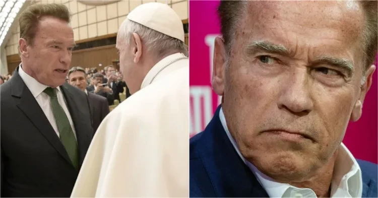 Arnold Schwarzenegger with Pope Francis (left)