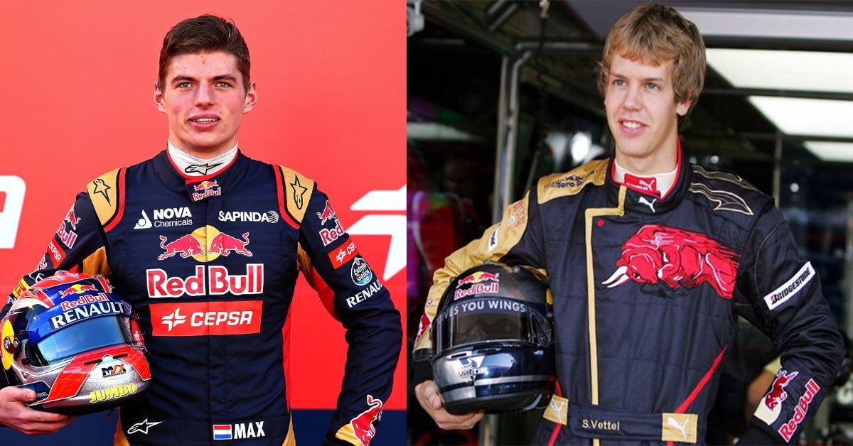 Max Verstappen and Sebastian Vettel both drove for Toro Rosso (Credits: Twitter, Racing Hall Of Fame Collection)