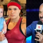 Amanda Nunes with her wife and daughter (left) and Jon Anik(right)