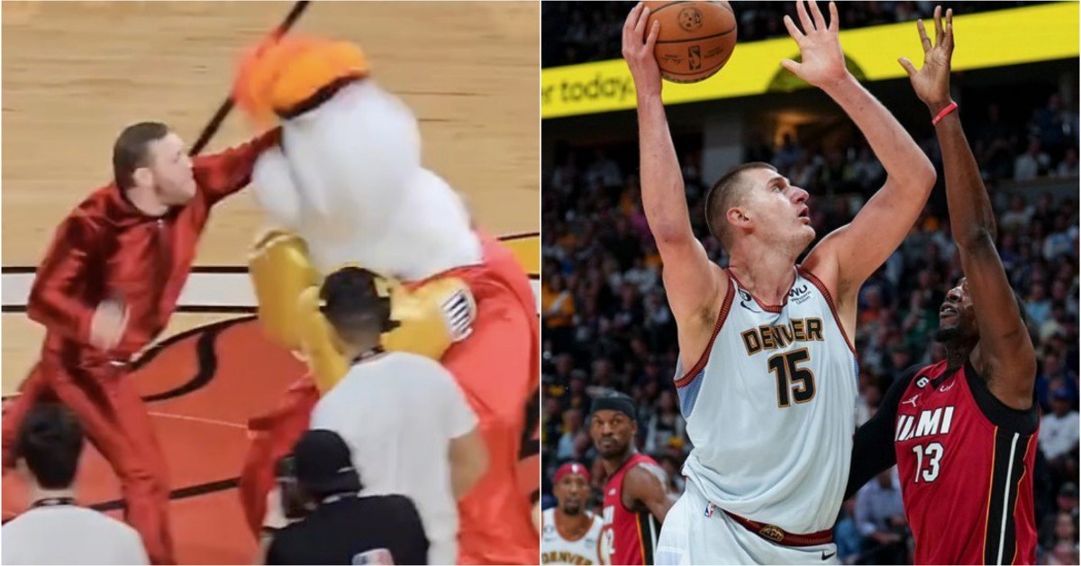 Conor punches NBA Mascot (left) and Miami Heat Loses to Denver Nuggets (right)