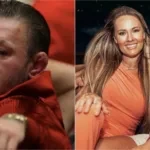 Conor McGregor during NBA finals (left) and with his fiance Dee Devlin (right)