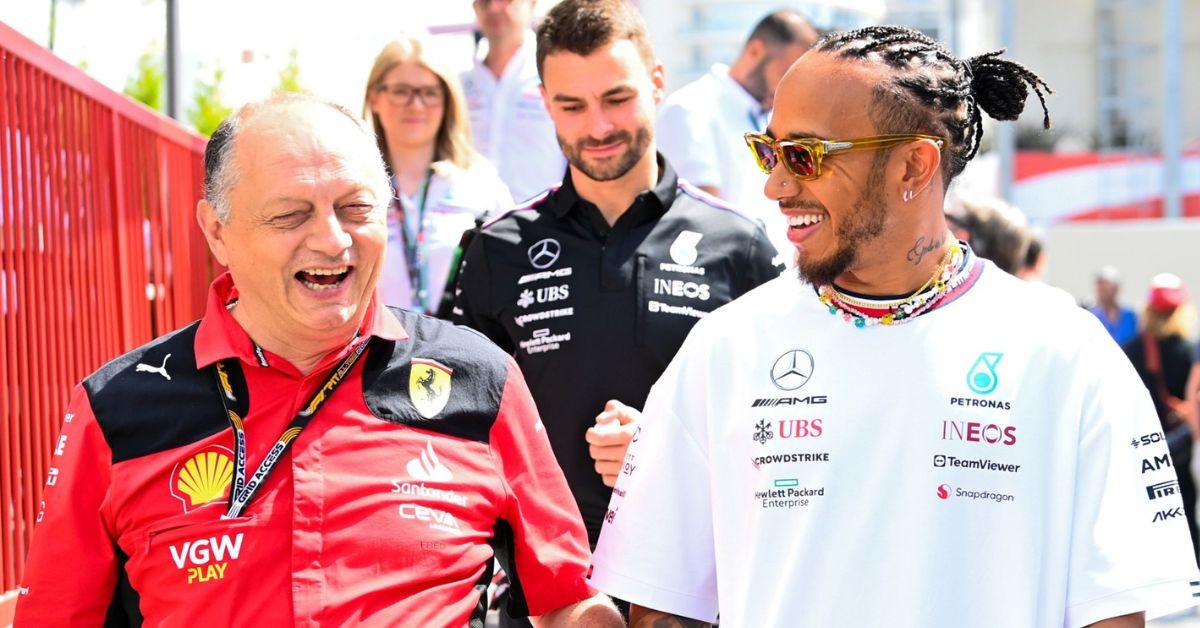 Lewis Hamilton with Ferrari team principal, Frederic Vasseur