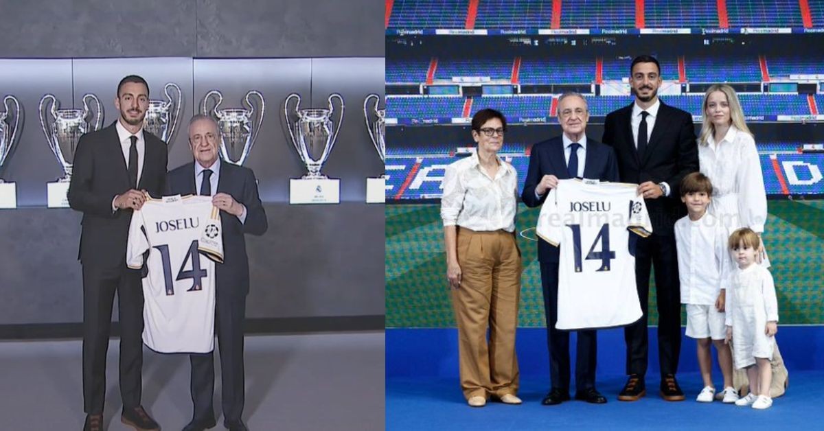 Joselu during his presentation as a Real Madrid player