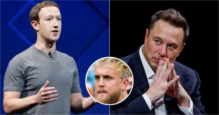 Mark Zuckerberg (left) and Elon Musk (right) and Jake Paul (middle)