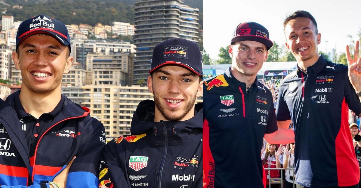 Alex Albon with Pierre Gasly for Red Bull and Alex Albon with Max Verstappen (right) (credits Fox Sports and The Mirror)