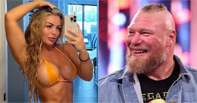 Mandy Rose (left) and Brock Lesnar (right)