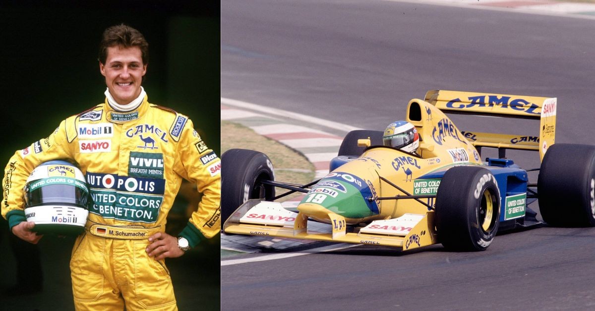 Michael Schumacher driving for Benetton in 1991 (credits Twitter and Bonhams)
