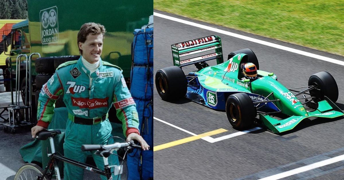 Michael Schumacher debut in F1 driving for Jordan (credits La Nacion and payin1)