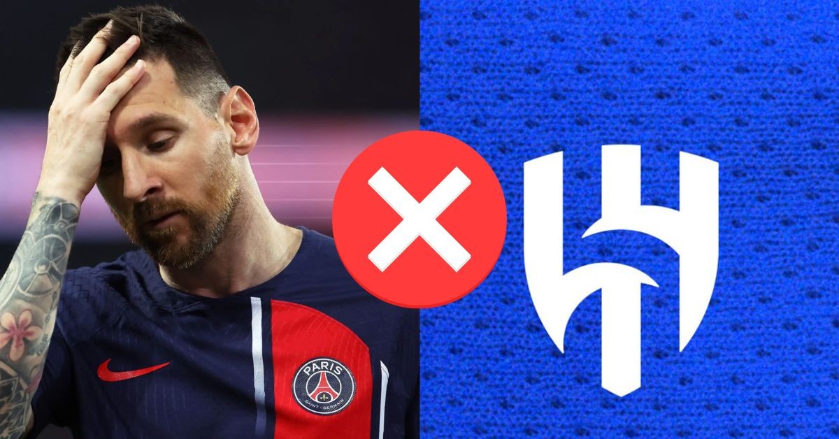 Messi (L) and Al Hilal's logo (R)